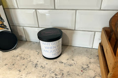 An example of our (1) scented candle subscription box featuring De-motivational/dark humor quotes. Fragrances and quotes will vary.