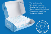BāKIT Box subscription baking kit featuring three recipes, step-by-step instructions, and hands-on activities for family fun.
