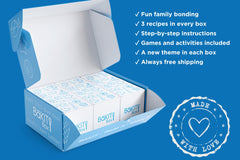 BāKIT Box subscription baking kit featuring three recipes, step-by-step instructions, and hands-on activities for family fun.