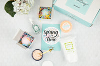 Spring Time Bath Bevy Subscription box with bath bombs, whipped soap scrub, hand sanitizer spray, bubble bar and epsom salt