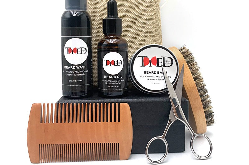 All Natural and Organic 6 in 1 Beard grooming care includes Oil|Balm|Wash|Brush|Comb| Scissor for men,father,boyfriend,husband,birthday gift