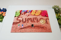 Summer sensory puzzle featuring a summer hat, sandals, and summer reading book.  Puzzle is magnetic as is MagDesk Lap desk.