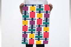 100% cotton absorbent flour sack tea towel with a modern, exclusive and limited edition quilt pattern print. 