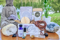 Chakra Box Subscription, Earth Star Box, Aromatherapy, Crystals, Crystal Grid, Tea, Vegan, Organic, Mala, Selenite Wand