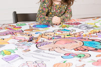 Seasonal kids coloring tablecloths; fun, themed designs delivered monthly for creative playtime all year long. Made in the USA