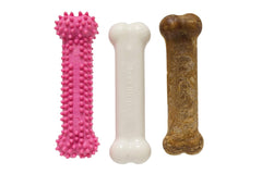Nylabone Puppy Triple Pack - Pink Puppy Teething Toy, Nylon Dog Toy, & Chew Treat Variety Pack - Puppy Supplies