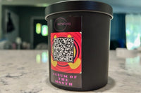 An example of our scented candles that come in our Album of the month subscription box. QR Code Included. Fragrances and quotes will vary.