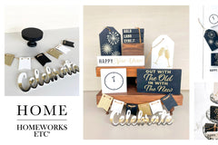 December 2023 Tiered Tray DIY Box.  Subscription Box theme is New Years Eve by Homeworks Etc.  DIY Craft Box.  