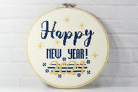 happy new year 2024 counted cross stitch kit with royal blue and golden yellow fireworks for beginner stitcher