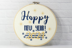 happy new year 2024 counted cross stitch kit with royal blue and golden yellow fireworks for beginner stitcher