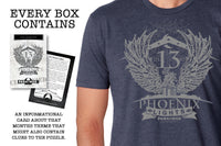 Each month contains a new paranormal theme and monthly challenge for you to play! Our shirts come with a content card to help you play.