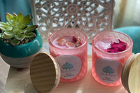 More Reiki infused candles with soy wax and essential oils, crystals and gemstones, dried petals, etc