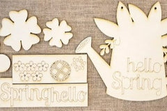 DIY Crafter Kit includes all supplies to create happy and cheerful home decor. This is the Spring DIY Kit. It is shown unpainted.