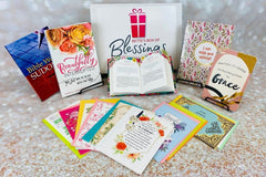 Bette's Box of Blessings subscription box featuring faith-themed items, including devotionals, cards, and inspirational gifts