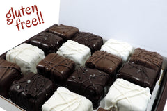 Nettie's Craft Brownies Gluten Free Brownie Bite milk dark white chocolate gluten free brownie bite size dipped in chocolate in box
