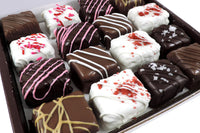 Image of a box of our Valentine's Combo including our Valentine's flavors, the Raspberry Brownie Bite, and the Red Velvet Blondie Bite.
