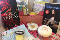 Bubbles & Books subscription box featuring a romantic novel, handmade soap, and bath products for relaxation
