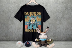 Dungeon Meowster Tshirt, Dungeins and Dragons Dice Salt and Pepper Shakers, Plush Dungeons and Dragons Character.