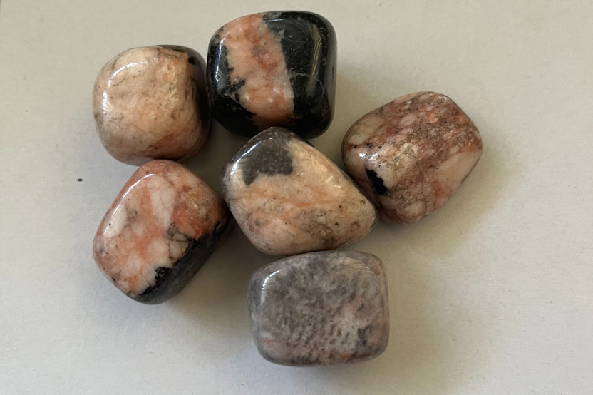 Pink Zebra Jasper
Encourages patience, generosity and compassion 
Helps with confidence/conviction
Bolsters stamina

Mantra: I am confident