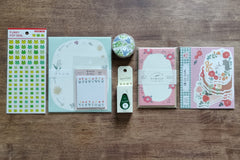 Packs by Misty Co. stationery subscription bundles with sticker sheet, memo pad, decoration, deco tape, writing paper and letter sets.