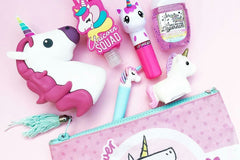 The Unicorn Fun Pouch always has fun filled items including stationary, jewelry, and tons of cheerful Unicorn items