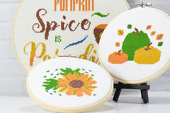 yellow and orange flower counted cross stitch hoop beginner friendly with complimentary hoop designs 